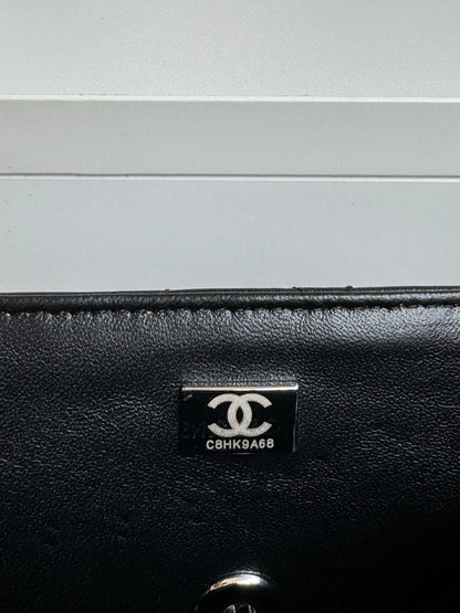 24c mini flap bag 20cm with top handle black calfskin silver hardware