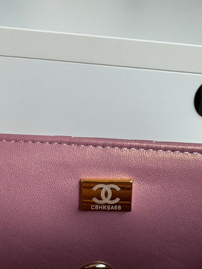 24c mini flap bag 20cm with top handle pink violet calfskin