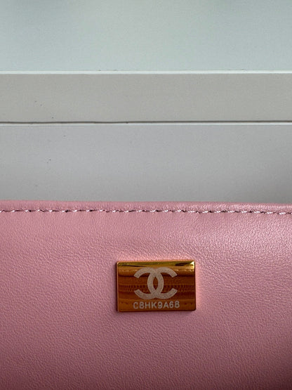24c mini flap bag 20cm with top handle pink calfskin silver hardware