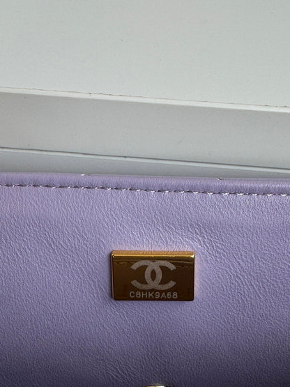 24c mini flap bag 20cm with top handle violet lambskin