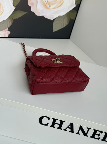 CC 24K Coco Handle Nano 14.5cm Burgundy Grained Calfskin Gold Hardware