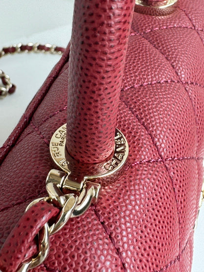 CC 24K Coco Handle Nano 14.5cm Burgundy Grained Calfskin Gold Hardware