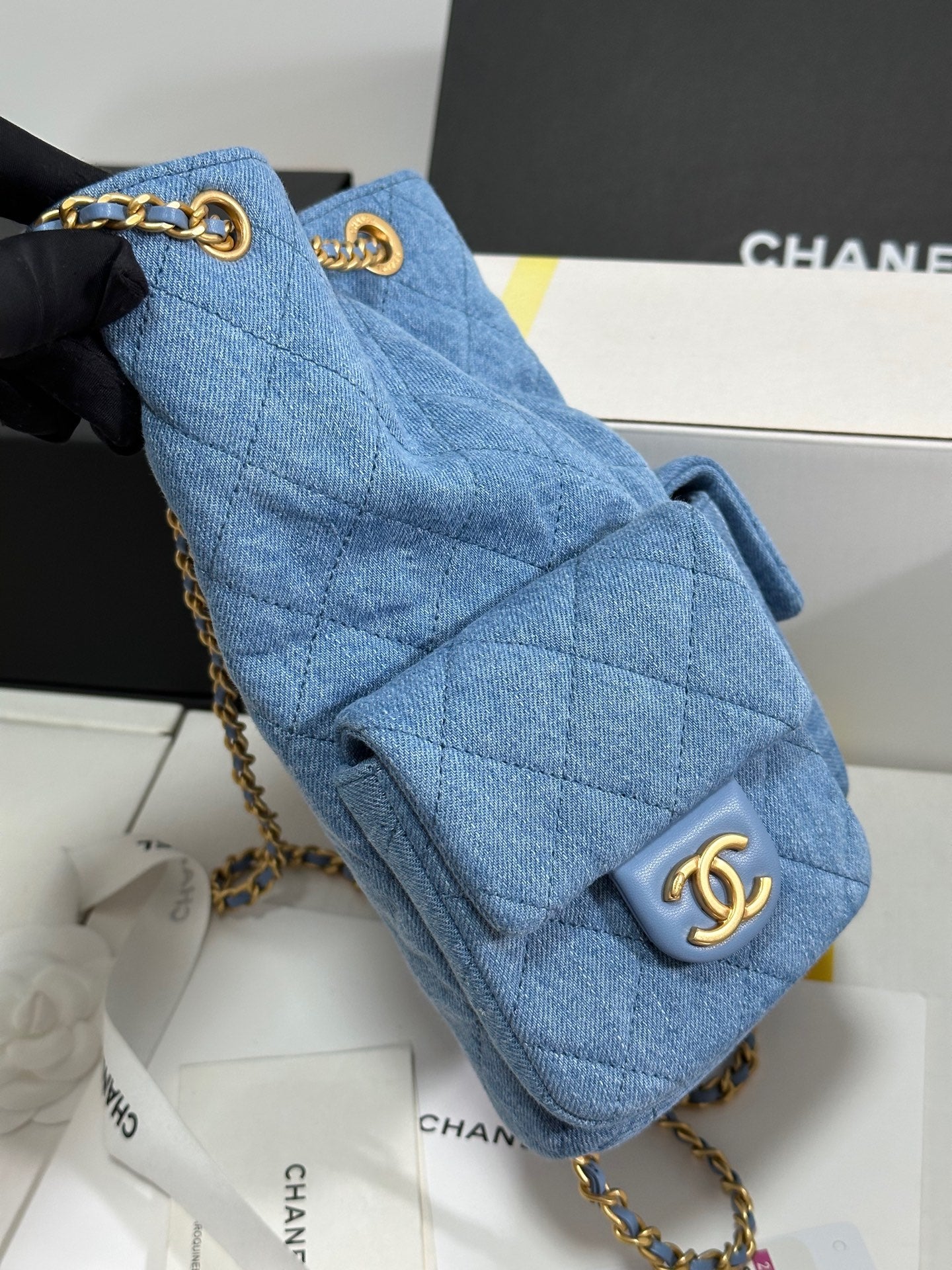 CC 25C Backpack 24.3cm Demin Blue Washed denim Gold Hardware 243645