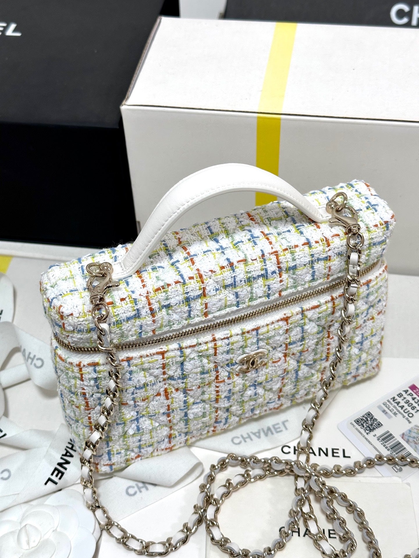 CC 25C Vanity Case 19.5cm Multicolor Tweed Light Gold Hardware