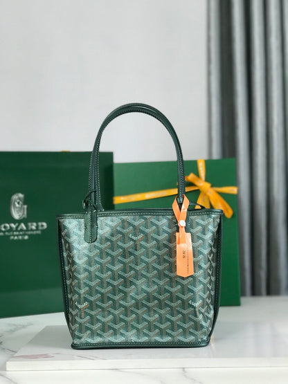 Anjou Mini Bag 20cm Green Canvas Chevroches Calfskin
