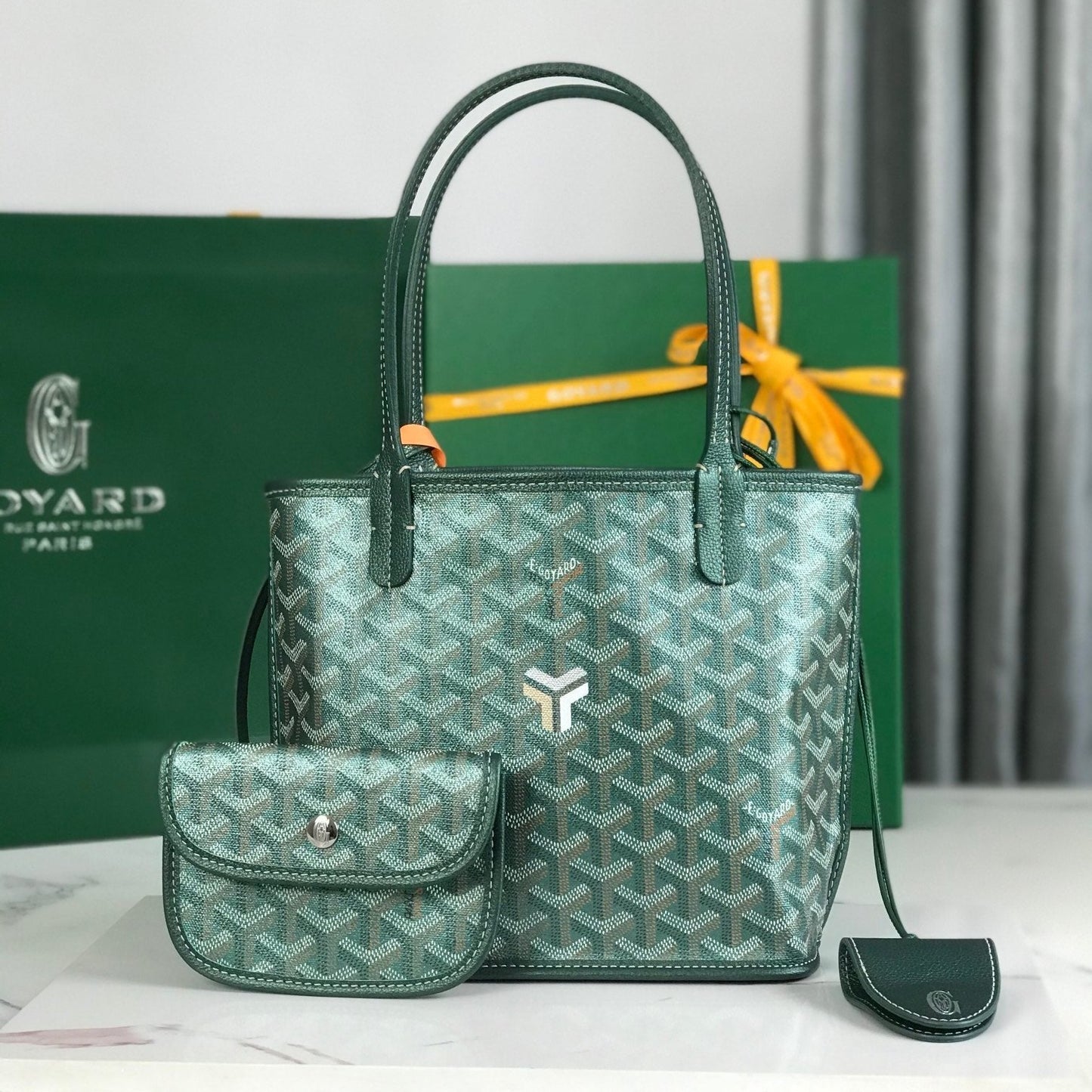 Anjou Mini Bag 20cm Green Canvas Chevroches Calfskin