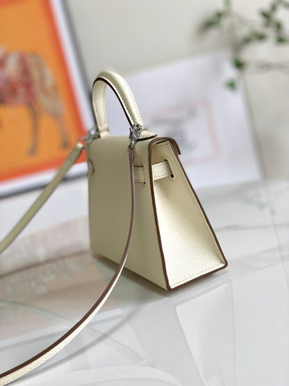 HM Mini Kelly 19cm Cream Epsom Silver Hardware