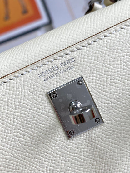 HM Mini Kelly 19cm Cream Epsom Silver Hardware