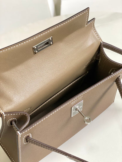 HM Mini Kelly 19cm Elephant Grey Epsom Silver Hardware