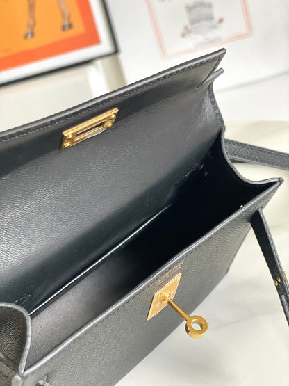 HM Mini Kelly 19cm Black Epsom Gold Hardware