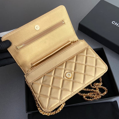 CC Woc 20cm Gold Metalic Calfskin Gold Hardware