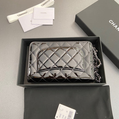 CC Woc 20cm Black Patent Calfskin Silver Hardware