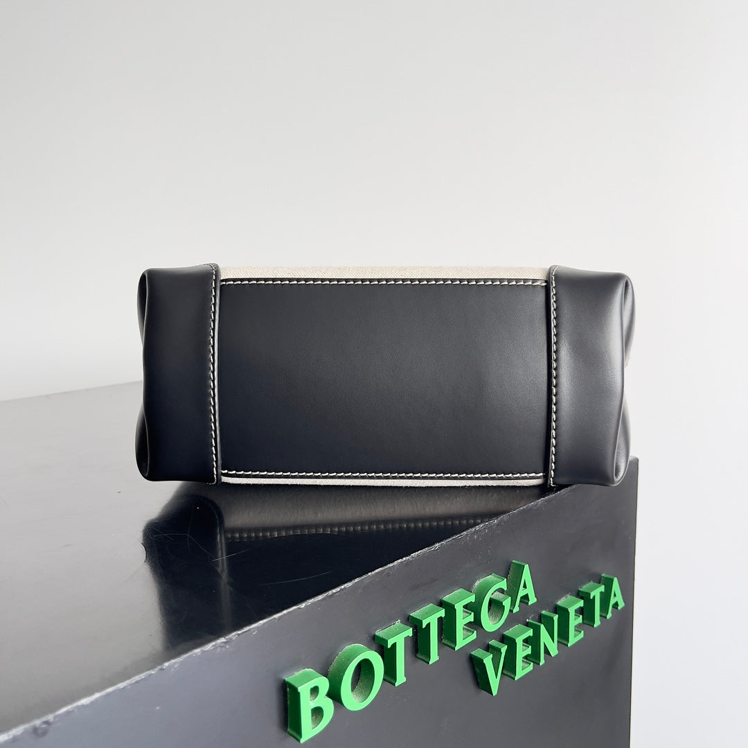 BV Small Andiamo 25 In Beige Canvas Black Calfskin 209015