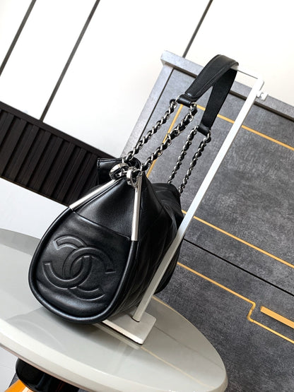 CC Vintage Hobo Bag 30cm Black Lambskin Silver Hardware