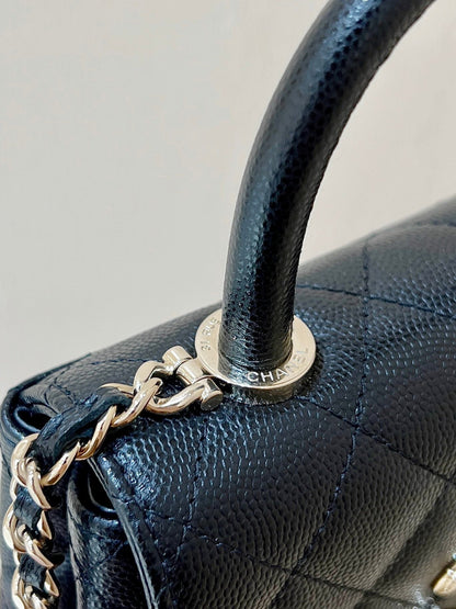 CC 24K Coco Hanle Nano 18cm Black Grained Calfskin Gold Hardware