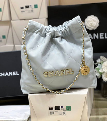 CC 24K Hobo 22 Bag Cloud Blue Grained Calfskin