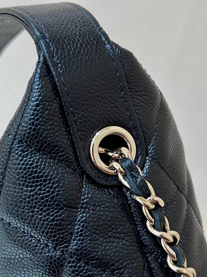 25C Hobo Bag 19cm Black Grained Calfskin
