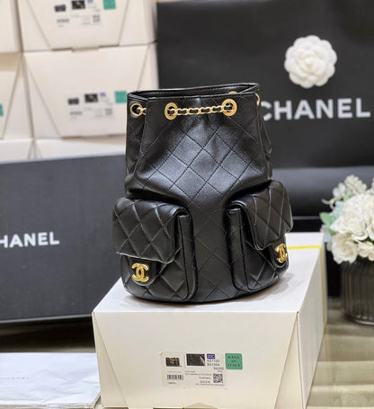 25C Backpack 18cm Black Calfsin Gold Hardware