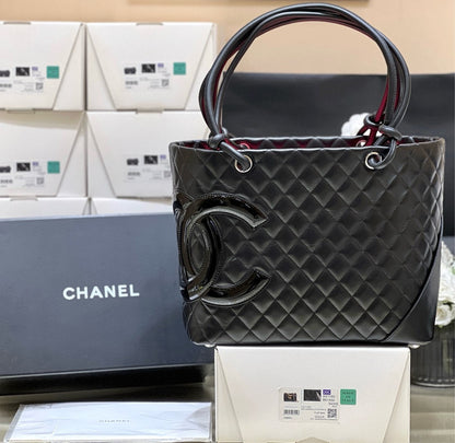 CC Cambon Tote 30cm Black Quilted Calfsin