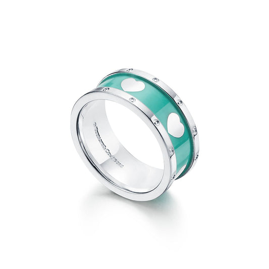 HEART BLUE ENAMEL SILVER RING